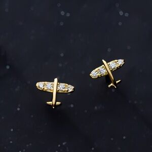 Mini Airplane Gold 925 Stud Earrings-ECZ010 Gold SS086